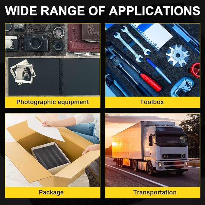 Treela 4 Pcs Customizable Polyethylene Foam Sheets 16x12x1.5" Black Thick Cuttable Foam Padding Inserts for Cases, Polyethylene Block Sheets for Packing Toolbox Storage and Craft Pad