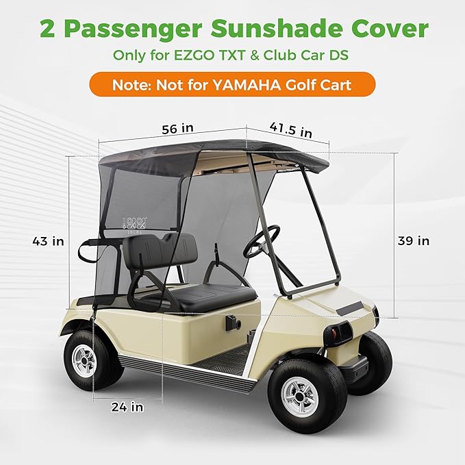 10L0L 2 Passenger Golf Cart Sun Shade Cover for Club Car DS & EZGO TXT - Foldable UV Protection Cover Heat Blocking Design, Black