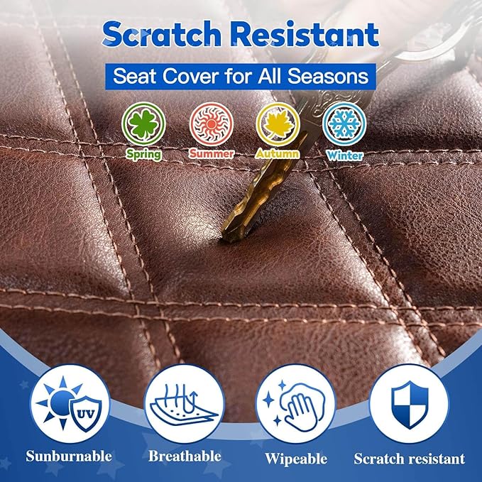 NOKINS 4PCS Golf Cart Seat Covers Kit, Front and Rear Seat Covers Fits YAMAHA/G29/Drive2 Standard Seat Cushion, Yamaha Vinyl Diamond Replacement Seat Covers, No Stapler(Brown Brown 8438)
