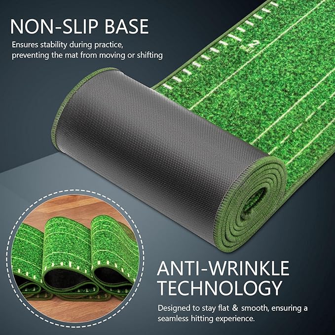 Golf Putting mat with Auto Ball Return, Putting Green Indoor, Crystal Velvet Mat and Solid Wood Base, Game Practice Golf Gifts for Home, Backyard, Office