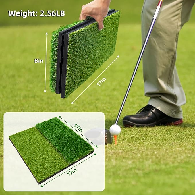 Foldable Golf Hitting Mat Dual-Turf Golf Practice Mat Portable Design Fairway and Rough Grass Surfaces Ideal for Backyard Office and Travel Swing & Chipping Practice