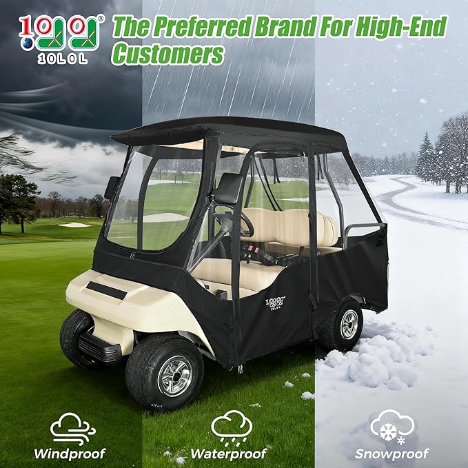 10L0L 4 Passenger Golf Cart Enclosure for Club Car DS Short Roof, 600D Waterproof Golf Cart Rain Cover, Heavy Duty Driving Enclosure, Snowproof Windproof, with Clear PVC Windows & Tail Light Panel