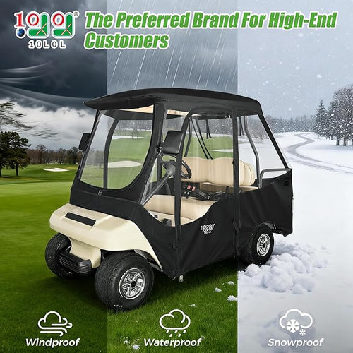 10L0L 4 Passenger Golf Cart Enclosure for Club Car DS Short Roof, 600D Waterproof Golf Cart Rain Cover, Heavy Duty Driving Enclosure, Snowproof Windproof, with Clear PVC Windows & Tail Light Panel