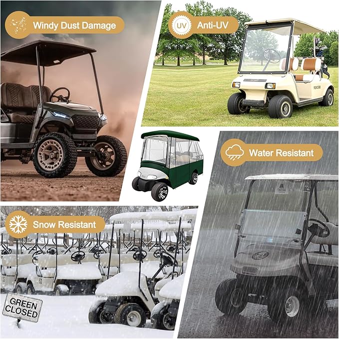 Leader Accessories 2 + 2 Person Golf Driving Enclosure Short Roof 2 Over 4 Passenger Golf Cart, Green (Green)