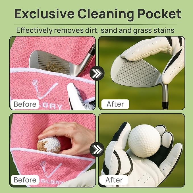 Magnetic Golf Towel for Bag 18" x 18" with Clip Exclusive Cleaning Pocket Microfiber Waffle Ultra Absorbent Club Ball Cleaner Essential Golf Accessories and Gifts for Women(Pink 1 Pack)