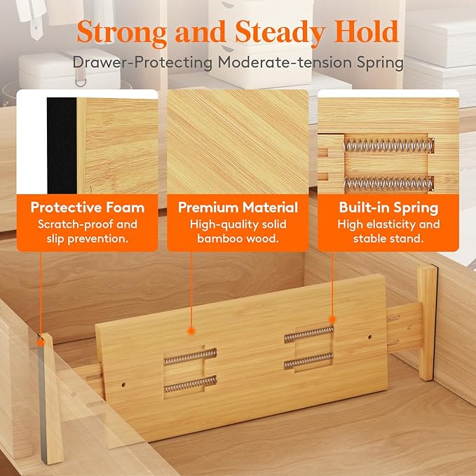 Lifewit 4 Pack 5" Deep Bamboo Drawer Dividers, 17.5-22" Expandable Drawer Organizers for Clothes, Adjustable Dresser Drawer Divider, Clothing Drawer Separators for Dresser, Bedroom, Bathroom, Kitchen