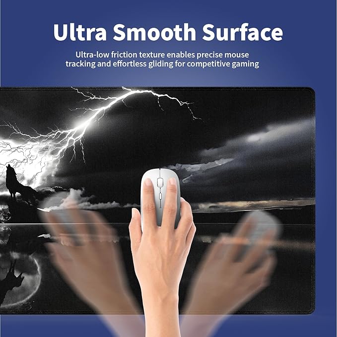 Wknoon. Extra Large Gaming & Office Mouse Pad (31.5" x 11.8") with Durable Stitched Edges – Silhouetted Wolf Howl Under Stormy Sky Power and Magnificence of Nature, Anti-Slip XXL Desk Mat