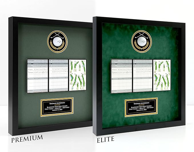Universal Golf Achievement, Event, Award Display Case Frame for Ball, Scorecard, Photo & Printed Graphic Info Insert (Premium, 3 Components)