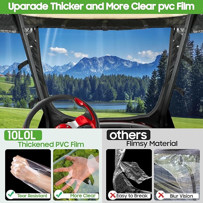 10L0L Golf Cart 4 Passenger Enclosure for Club Car Precedent Short Roof 57.5" Deluxe 600D Golf Cart Heavy Duty Rain Cover with 4 Zipped Doors Clear PVC Windows (Latest Improved Version)