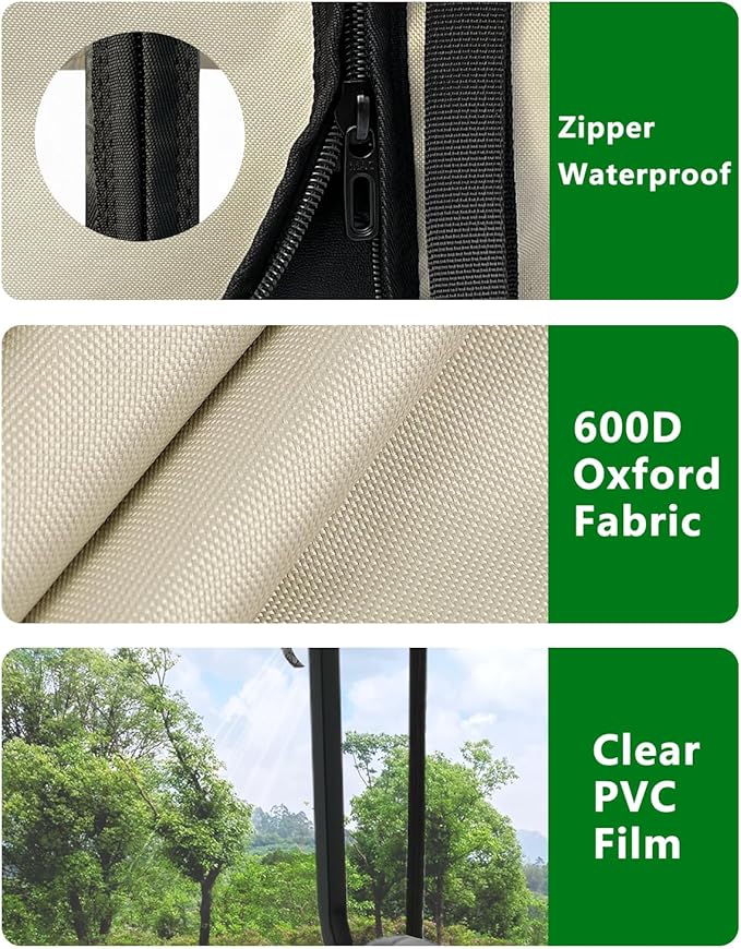 Golf Cart Enclosure 4 Passenger Extended Roof 88 inch for Club Car Tempo Precedent Onward,600D Clear Rain Cover Driving Enclosures,Full Roll Up 4 Sided Transparent Windows&Door Side Mirrors Openings