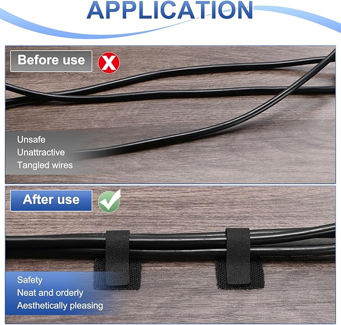 100-Pack Hook and Loop Cable Ties, 3.5 x 1.1 Inch Adjustable Self-Adhesive Cord Organizer for Desk/Home/Wall/Office Essentials, Cable Management Under Desk [Black]