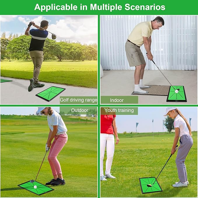 Golf Hitting Mat Golf Training Accessories for Swing Path Feedback 16.5"x12.5" with Replaceable Velvet Mat Practice Trainer Matt for Men Women Kids
