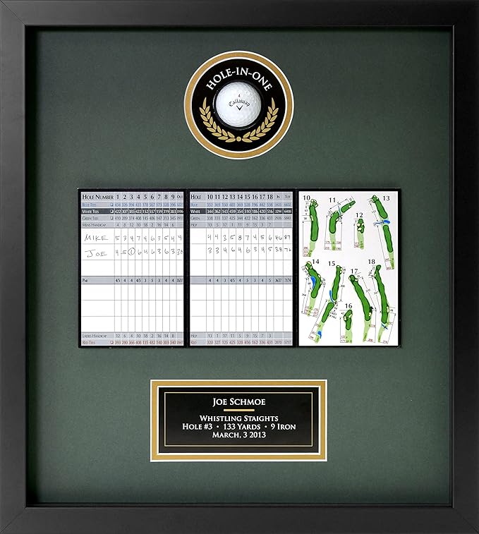 Hole-in-One Golf Display Case Frame, 3 or 4 Components for Ball, Scorecard, Photo & Printed Graphic Info Insert (Premium, 3 Components)