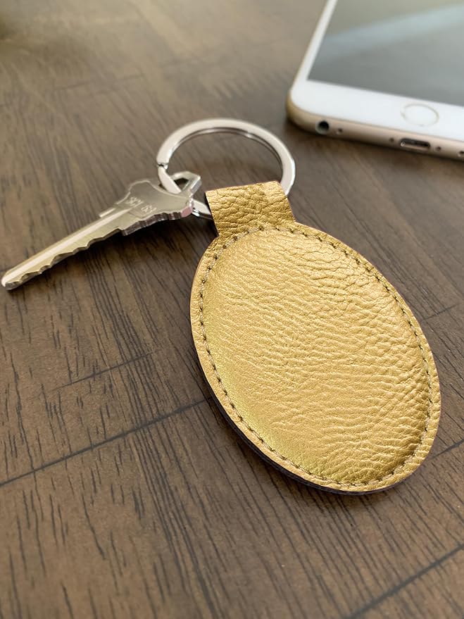 LaserGram Oval Keychain, Palm Trees, Personalized Engraving Included (Gold)