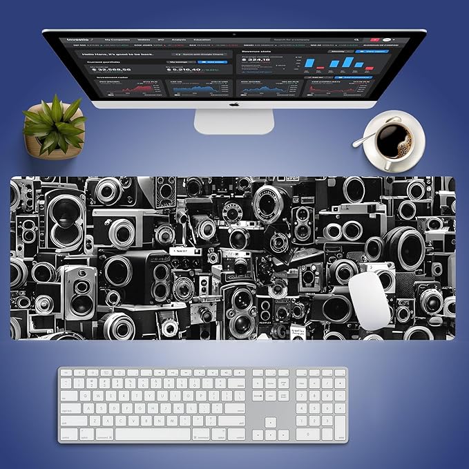 Wknoon. Extra Large Gaming & Office Mouse Pad (31.5" x 11.8") – Retro Camera Collection Montage Design, Premium Anti-Slip XXL Desk Mat with Durable Stitched Edges