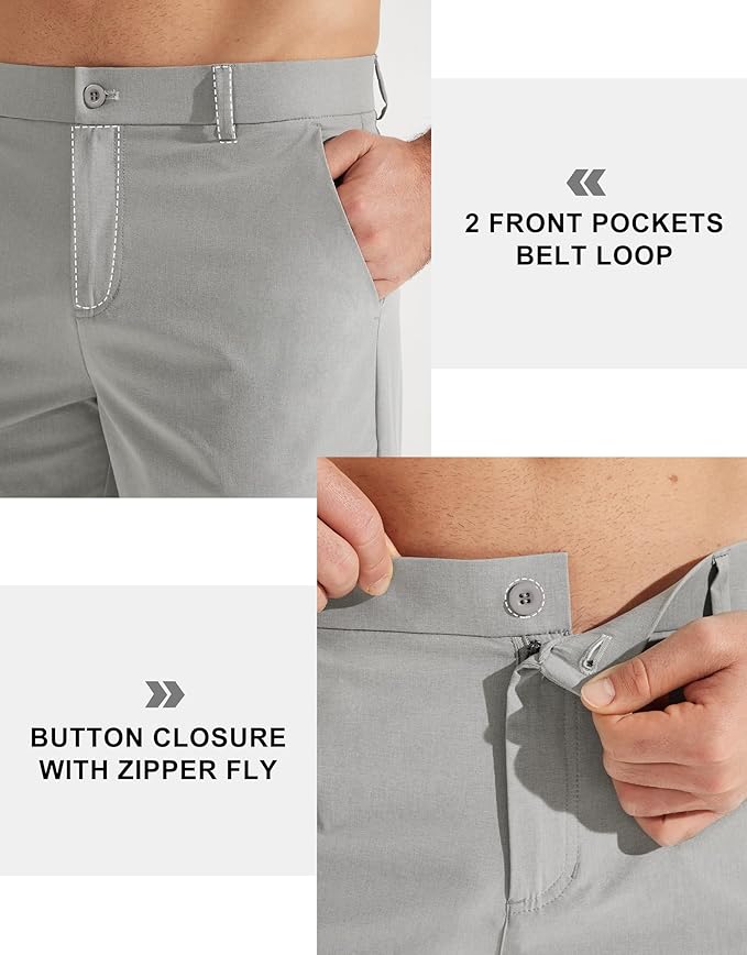 Libin Mens Golf Pants Stretch Work Dress Pants 30"/32"/34" Quick Dry Lightweight Casual Comfy Trousers with Pockets