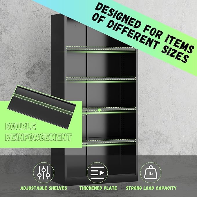 INTERGREAT Metal Storage Cabinet with Doors, 72" Locking Steel Storage Cabinet with Shelves, Tall Metal Cabinet Lockable Steel Cabinets for Home Office, Garage,(Black+Green)