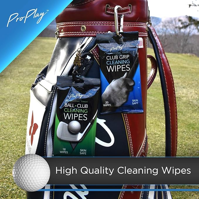 ProPlay Club Grip Cleaning Wipes | Powerful Cleaner Removes Grime, Dirt, and Sweat | Restore Tackiness of Golf Club Grips | Convenient, Resealable Pack - Unscented 8 Pack