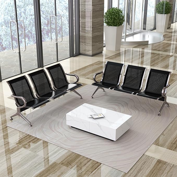kinbor Waiting Room Chairs - Durable Black Reception Bench with Armrests, 3-Seat Office Reception Guest Chairs for Office, Hospital, Airport, Bank & Lobby (Set of 2)