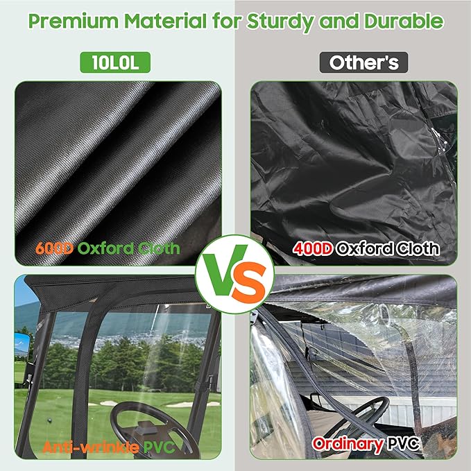 10L0L 4 Passenger Golf Cart Driving Enclosure for Club Car Precedent with Short Roof Up to 57", 4-Sided Clear Window 600D Rain Cover All Weather Windproof Waterproof - Black with Orange