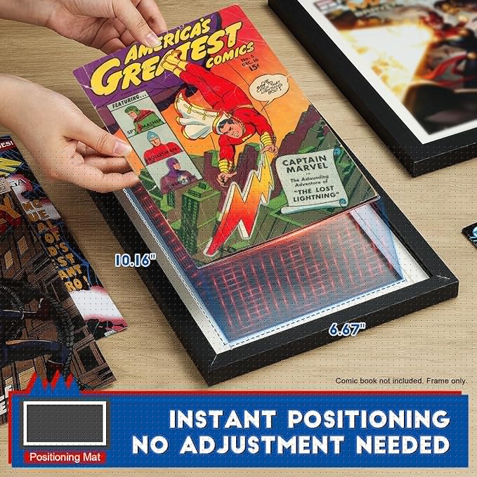 JupDec Comic Book Frame, Premium Wood Display Case for 6 11/16" × 10 3/16" Comic, Wall Mount or Tabletop Stand, Layered Design with Positioning Mat, Perfect for Home Decor, 1 Pack, White