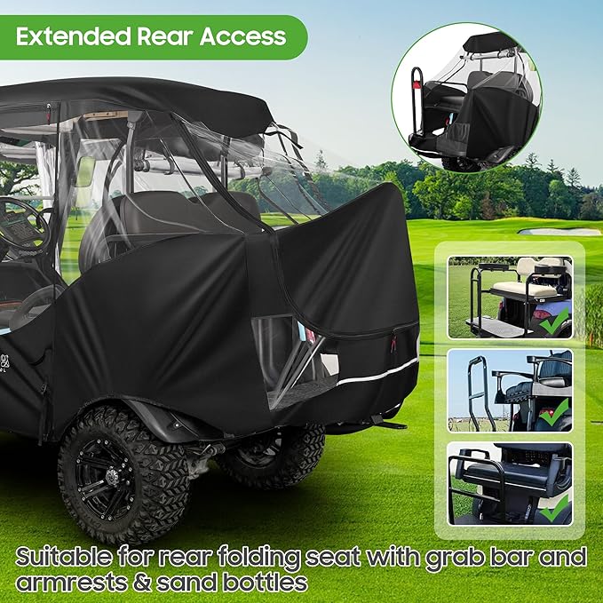 10L0L Golf Cart 4 Passenger Enclosure for Club Car Precedent Short Roof 57.5" Deluxe 600D Golf Cart Heavy Duty Rain Cover with 4 Zipped Doors Clear PVC Windows (Latest Improved Version)