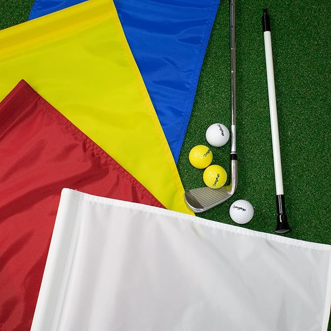 KINGTOP Golf Flag 20x14 Inch - Plain Blue, 420D Nylon, Tube Inserted - Standard Putting Green Flags for Driving Range, Backyard Practice, Golf Courses, Country Club, 3-Pack