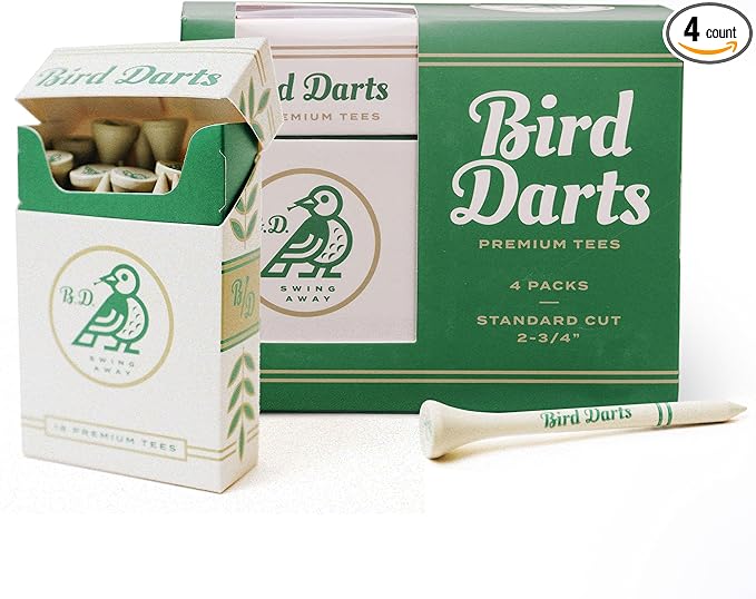 Premium Bamboo Wood Golf Tees, 18/72/180 Units (Packs of 18), 2 ¾ Golf Tees in Cigarette-Style Packaging, Durable, Biodegradable, Golf Tees Wood for Stylish Golfers