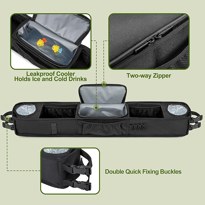 Golf Cart Storage Tray, No-Drilling Front Storage Basket Compatible with EZGO, Club Car, Kandi Golf Carts, Organizer with Cooling Compartment (Patent Design)