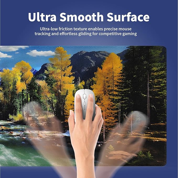 Wknoon. Extra Large Gaming & Office Mouse Pad (31.5" x 11.8") – Natural Landscape Mountains of Colorado with Forest & River Summer Foliage Idyllic Design, XXL Desk Mat with Durable Stitched Edges