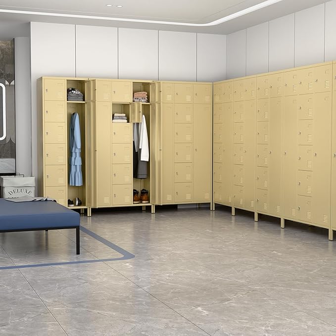 METAN Metal Locker for School Office Gym Bedroom, 10 Doors Steel Storage Locker Cabinet for Employees, Industrial Storage Locker, Assembly Required (Camel)