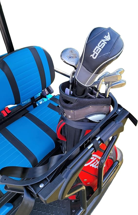Golf Bag Holder fits on Golf Cart Rear Seat Grab Bar, for ICON OEM Round Tube Style Grab Bars, No Drilling Required