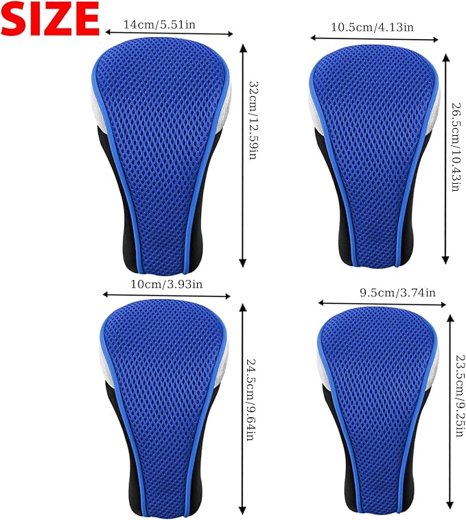 Andux 4pcs/Pack Mesh Golf 460cc Driver Fairway Wood Club Head Covers with Interchangeable No. Tags