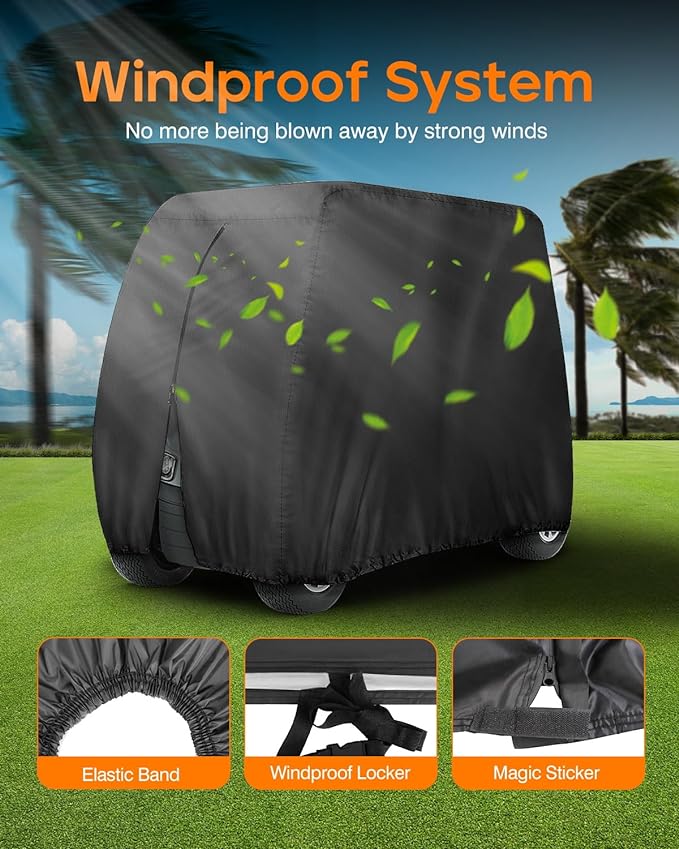Golf Cart Cover 6 Passenger Heavy Duty, 420D Waterproof Golf Cart Covers Extended Roof Compatible with EZ GO Club Car Yamaha Golf Carts, Outdoor Dustproof 6 Seat Club Car Cover (Up to 150 Inch)