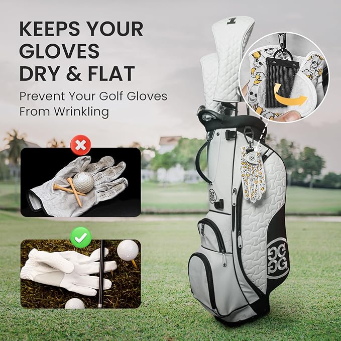 FINGER TEN Golf Glove Grabber Holder with 360° Metal Carabiner Clip 2 Pack, Universal Both Sides Grabber Keeper Strap Quick Storage Gloves, Lightweight Portable Easy Clip-On for Bags