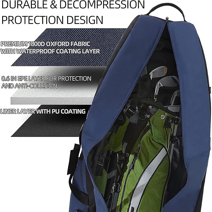 Foldable Padded Golf Travel Bag, Heavy Duty 900D Polyester Golf Club Bag Waterproof Golf Carry Bag Cart Bag with Wheels, Soft-Sided Spacial Size for Golf Gear Transportation