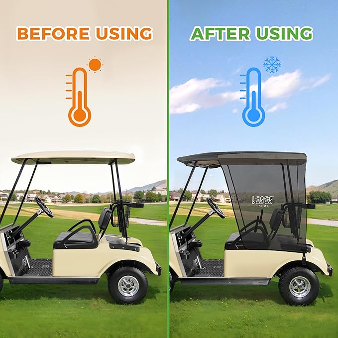 10L0L 2 Passenger Golf Cart Sun Shade Cover for Club Car DS & EZGO TXT - Foldable UV Protection Cover Heat Blocking Design, Black