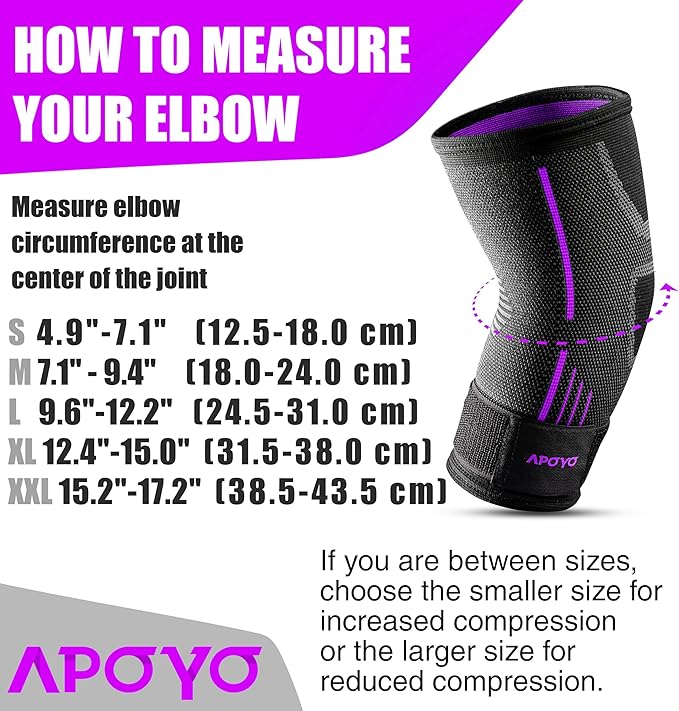 APOYO Elbow Brace for Tendonitis and Tennis Elbow, Elbow Compression Sleeve, Elbow Brace for Women and Men w/ Adjustable Strap for Tennis Elbow Relief, Weightlifting, Arthritis, Workouts, Reduce Joint Pain During Fitness Activity (Purple (Pair), XX-Large)