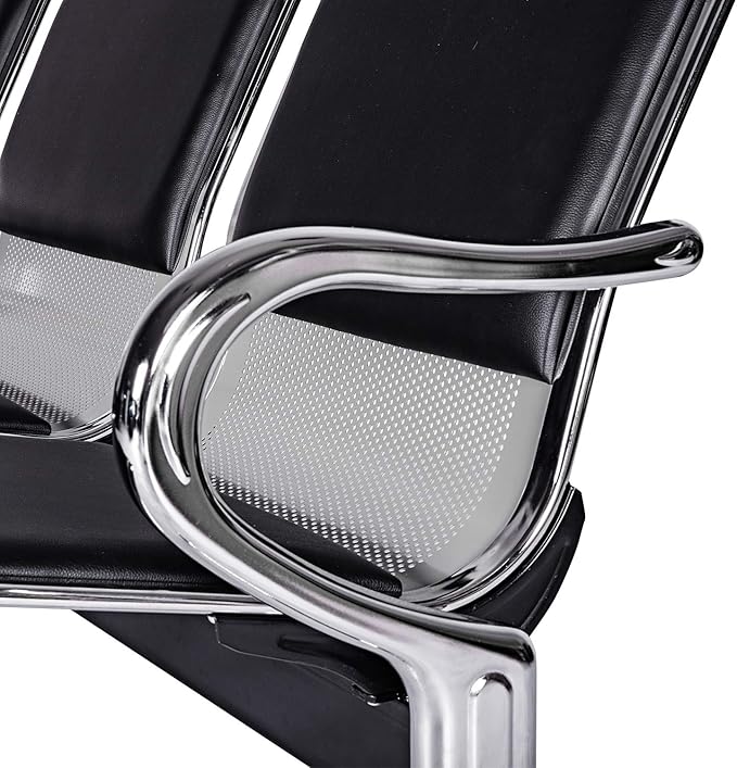 Kinfant Waiting Room Chair Bench - Guest Reception Chairs for Airport Hospital Bank Salon Barber Hall Room Conference (2-seat, Black-Mesh+PU)