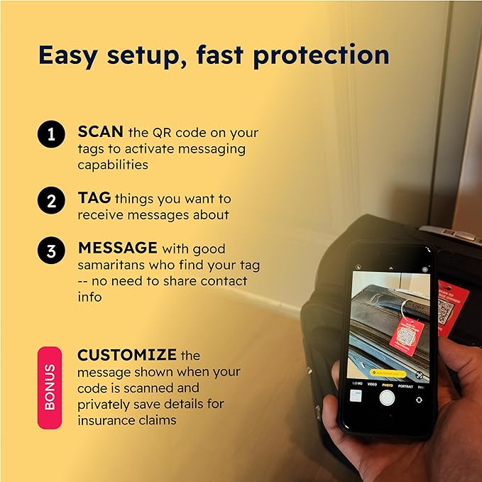 Smart Luggage Tags | Privacy QR Code Luggage Tag Keeps Personal info Private | Customizable Travel Suitcase Tags for Women Men | Use with GPS Bag Locator Tracking, Air Tag for Android or iOS