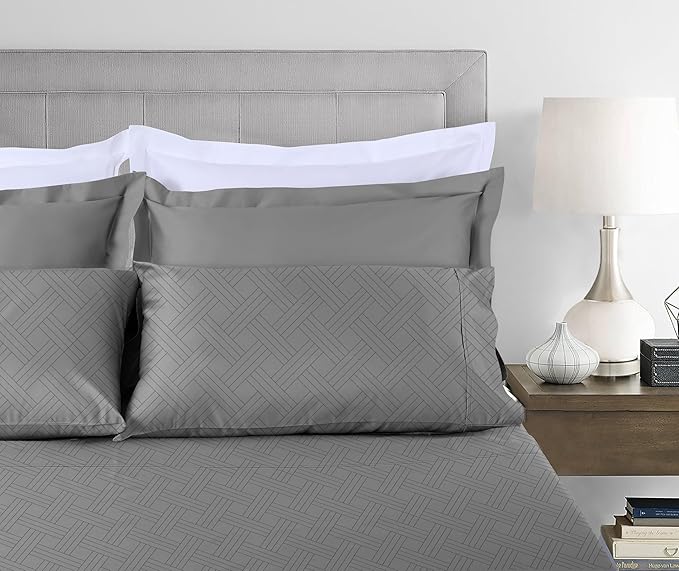 Threadmill Twin Bed-Sheets - 800 Thread Count Jacquard Celine Dark Grey, 100% Natural Cotton 3 Piece Striped Bed Set, Extra Long Staple Cotton, Comfy Damask Sheets with Elasticized Deep Pocket