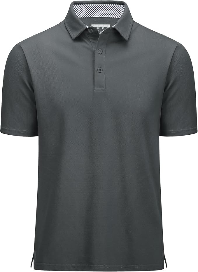 MAGCOMSEN Men's Polo Shirts Short Sleeve Cotton Pique 3 Button Classic Fit Casual T-Shirt Performance Golf Shirts