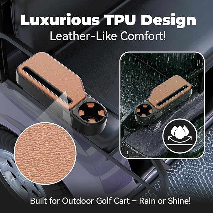 Upgraded Golf Cart Armrest with Cup Holder – Wide Comfort Pad, Universal Fit for EZGO, Club Car, Yamaha – Waterproof, Tool-Free Install, Fits 1" & 1.25" Square Tubes