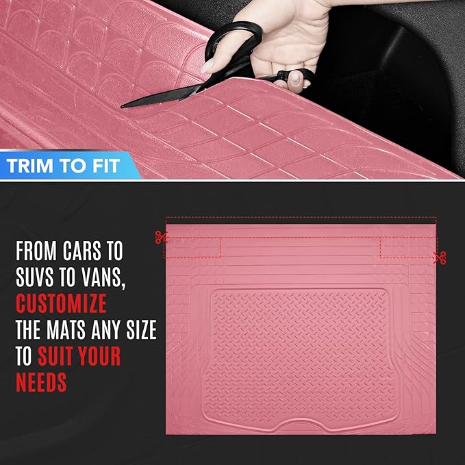 PIC AUTO Heavy Duty Rubber Trunk Cargo Liner Floor Mats, Trimmable to Fit for Car, SUV, Van, and Trucks – All-Weather Protection, Anti-Slip Backing, Easy to Clean, Durable and Long-Lasting(Large,Pink)