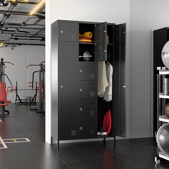 METAN Metal Locker for School Office Gym Bedroom, 10 Doors Steel Storage Locker Cabinet for Employees, Industrial Storage Locker, Assembly Required (Black)