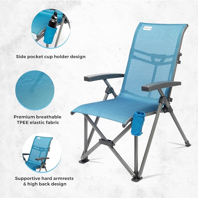SUNNYFEEL 3-Position Recliner High-Back Camping Chair, Heavy Duty 500lbs Folding Chair with Hard Armrests & Cup Holder, Blue Ergonomic Chairs TPEE Breathable Mesh for Outdoor, Camp, Beach, Travel