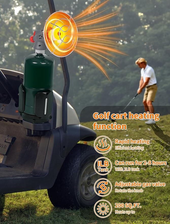 2-in-1 6800 BTU Golf Cart Heater Propane with Storage Box, Adjustable Cup Holder & Camping Base, Compatible with EZGO, Club Car, Yamaha, and More, Golf Cart Accessories (Propane Tank Not Included)