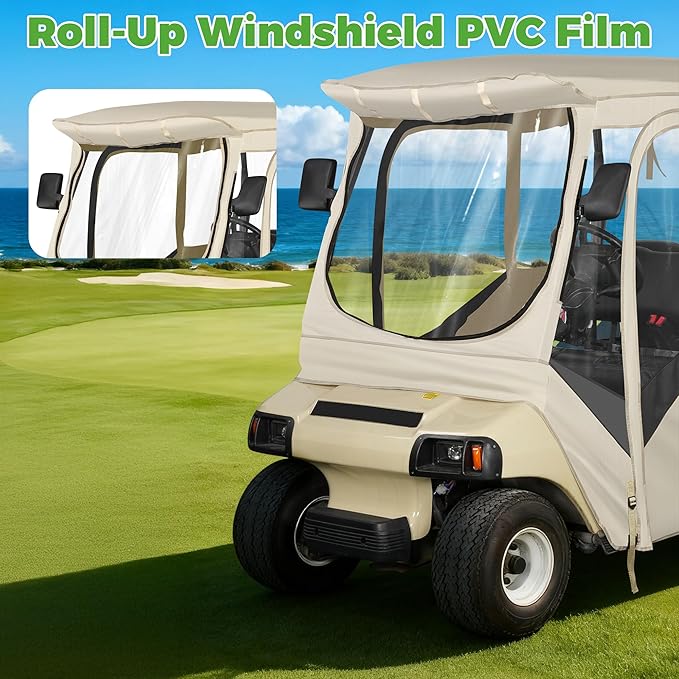 10L0L 4 Passenger Golf Cart Enclosure for Club Car DS Short Roof, 600D Waterproof Golf Cart Rain Cover, Heavy Duty Driving Enclosure, Snowproof Windproof, with Clear PVC Windows & Tail Light Panel