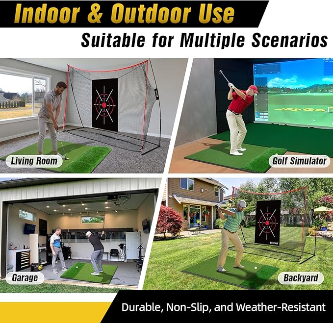 Dual-Turf Golf Mat 31mm: 6x4ft/5X5ft Extra Large Golf Hitting Mats Practice Outdoor Indoor, High-Density Artificial Turf Matt for Garage Simulator Chipping Driving Training, Ideal Gifts for Men Dad