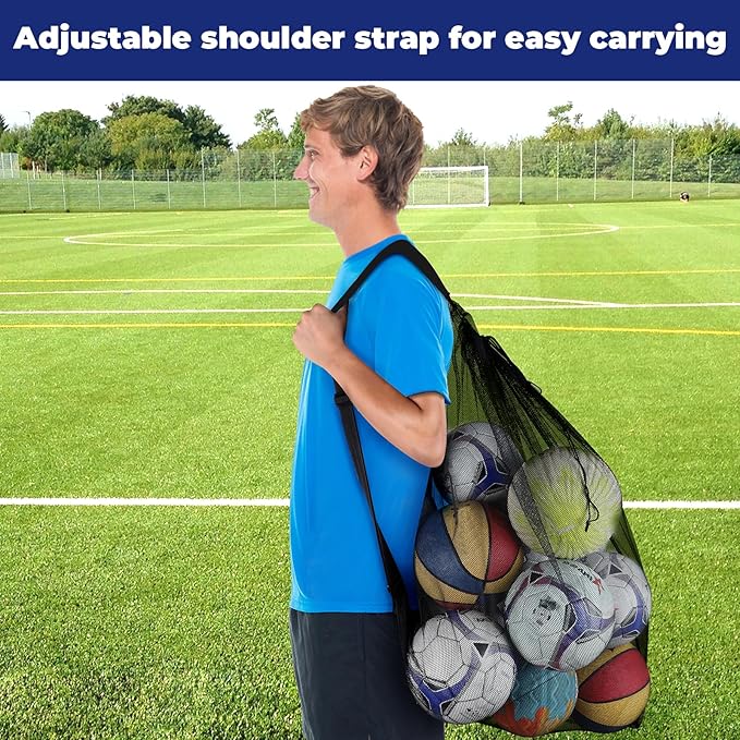 39x30 Inch Extra Large Soccer Ball Bag, Adjustable Shoulder Strap, Drawstring Mesh Ball Bag for Coaches, Swimming Gear, Sports Equipment, Beach Toys